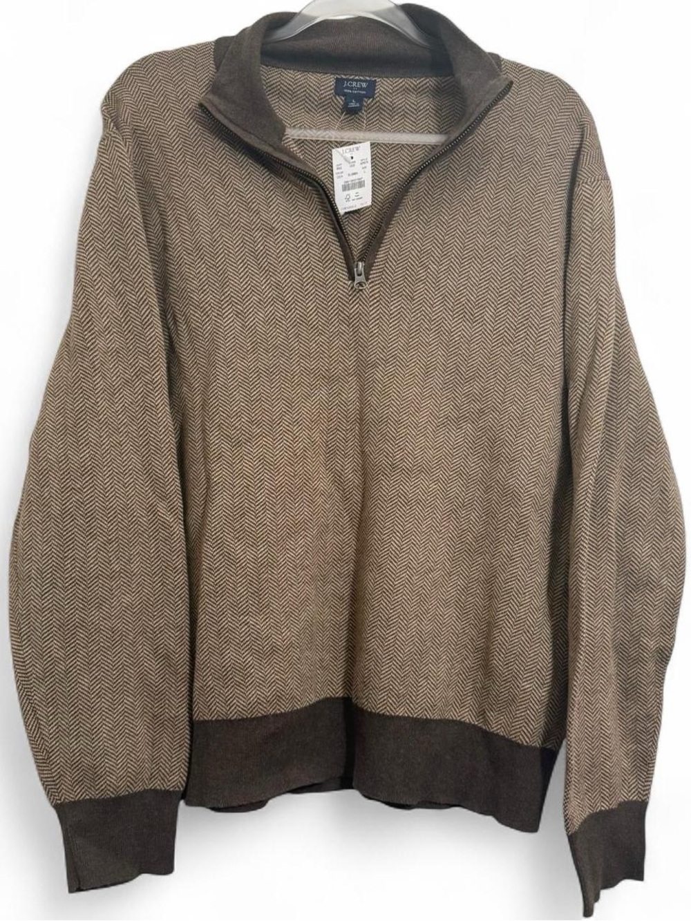 NWT J. Crew Factory Brown quarter zip sweater with a herringbone pattern cozy